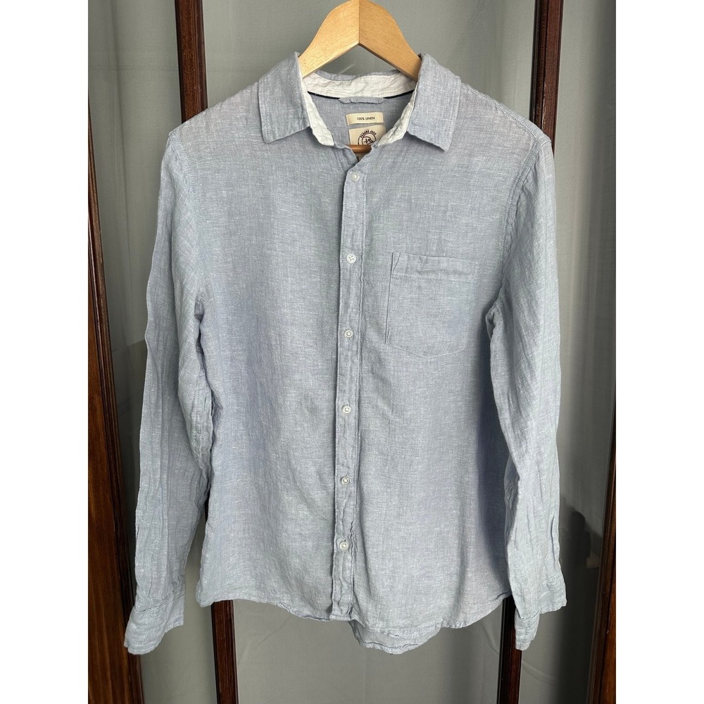 Panama Jack 100% Linen Shirt Men's M Blue Long Sleeve Collared Button Up Beach